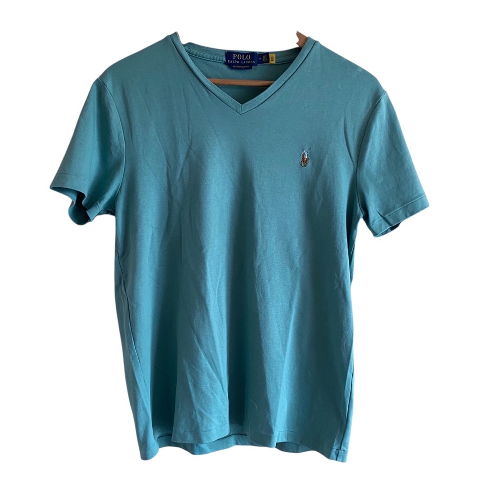 Polo Ralph Lauren V Neck Custom Flesh Pony Slim Fit T Shirt Womens Medium Preppy